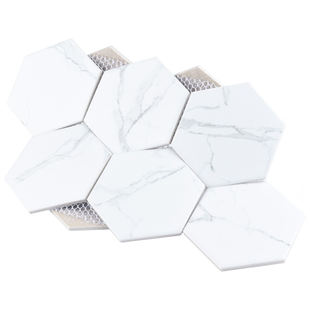 Sample - Carrione Super Hex Matte Carrara 6-inch x 6-inch Porcelain Marble Look Tile