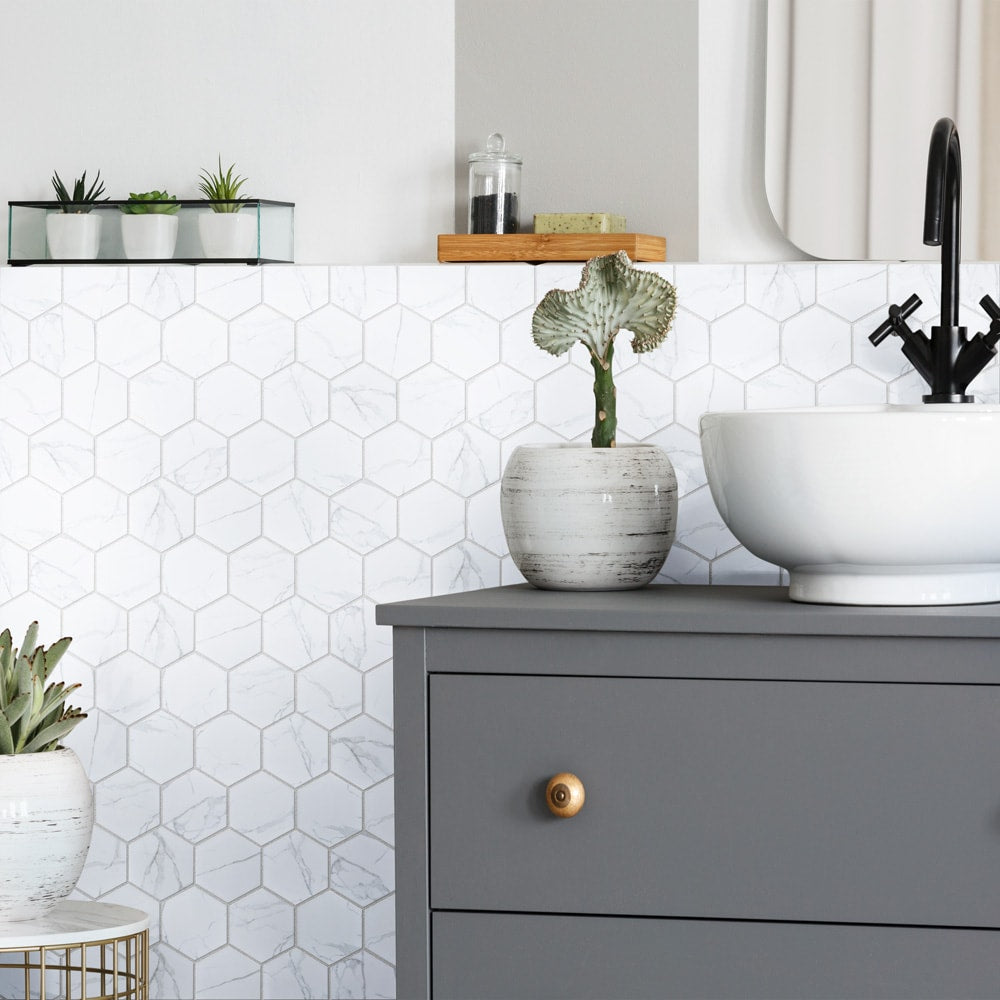 Sample - Carrione Super Hex Matte Carrara 6-inch x 6-inch Porcelain Marble Look Tile