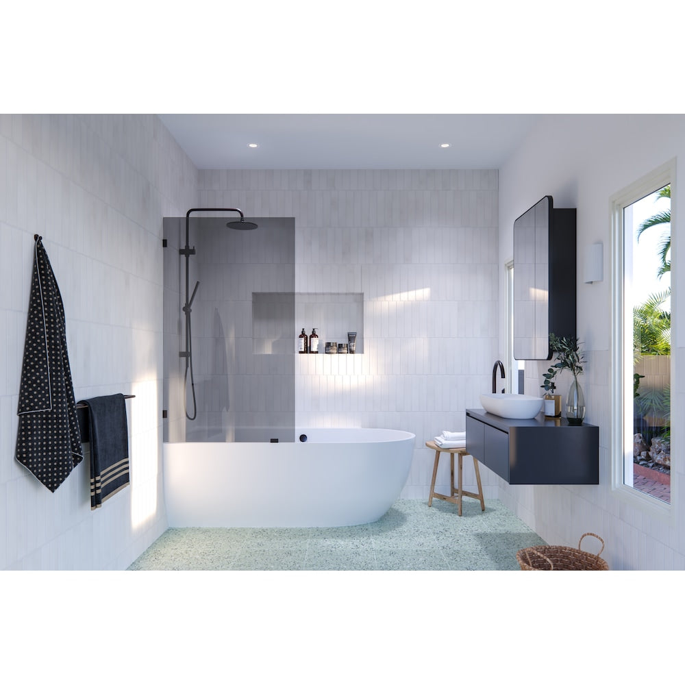 Ursa 34 in. W x 58.25 in. H Single Fixed Panel Bathtub Door in Oil Bronze with Bronze Tinted Glass