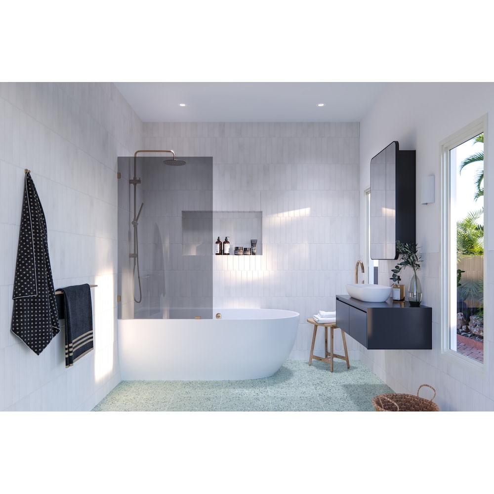 Porte de baignoire à panneau fixe simple Ursa de 34 po de largeur x 58,25 po de hauteur en bronze brossé avec verre teinté bronze