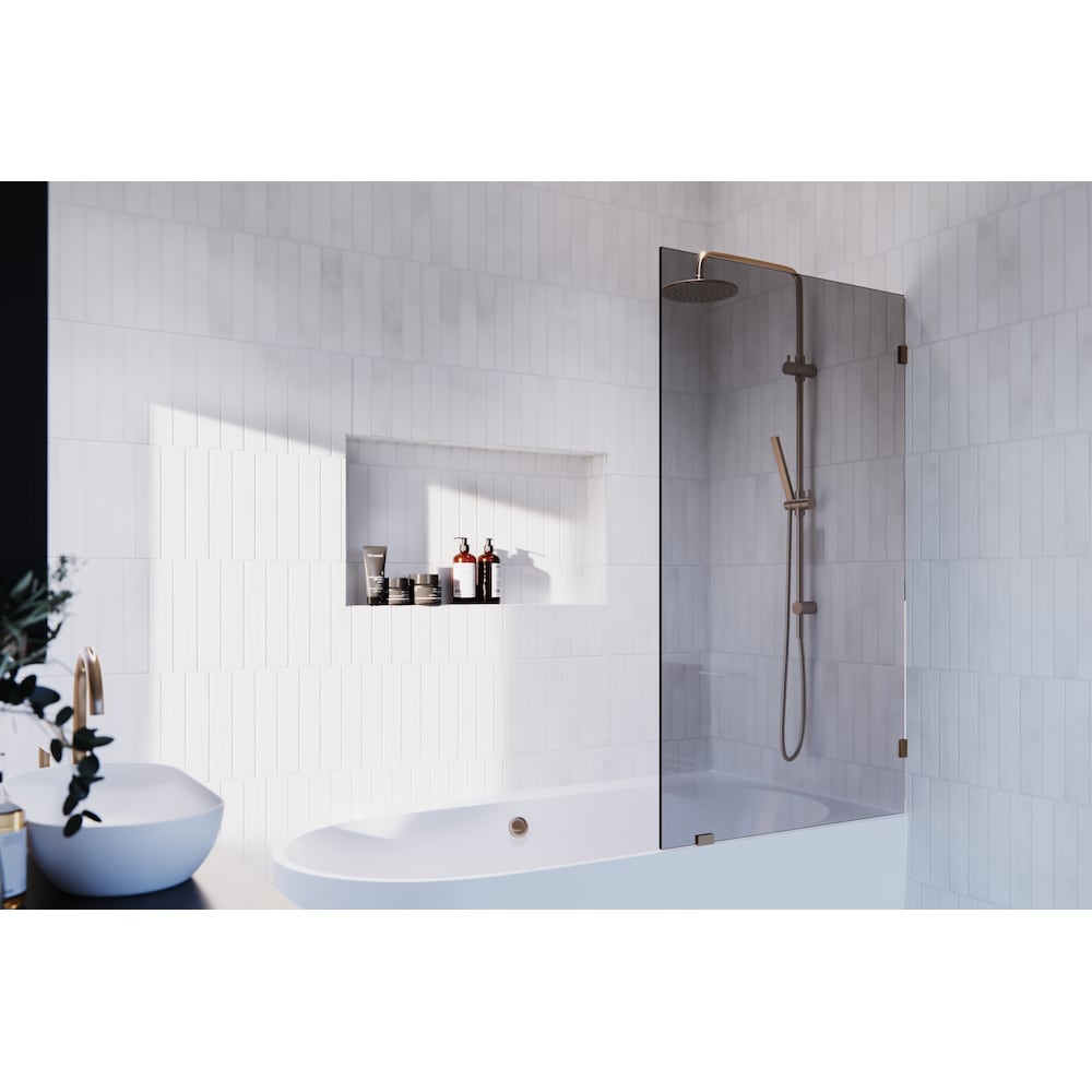 Porte de baignoire à panneau fixe simple Ursa de 34 po de largeur x 58,25 po de hauteur en bronze brossé avec verre teinté bronze