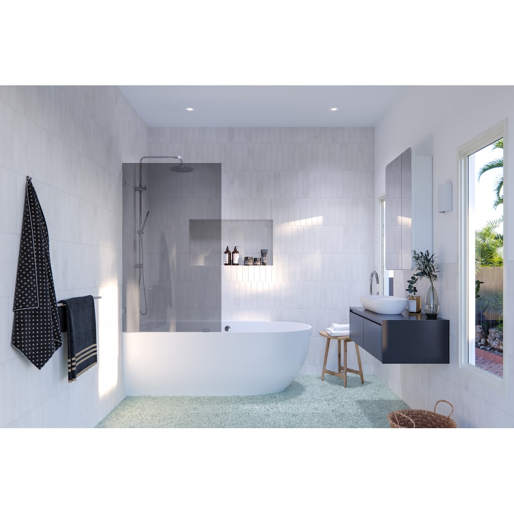 Porte de baignoire à panneau fixe simple Ursa de 34 po de largeur x 58,25 po de hauteur en nickel brossé avec verre teinté gris