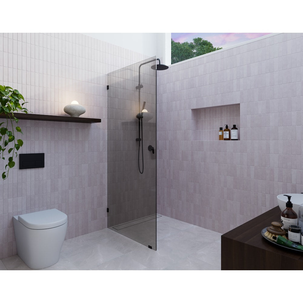 Ursa 30 in. W x 78 in. H Single Fixed Panel Bathtub Door in Matte Black with Grey Tinted Glass