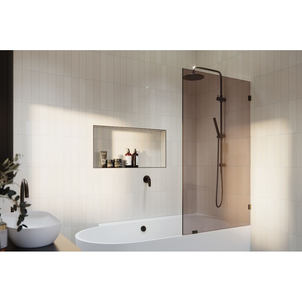 Porte de baignoire à panneau fixe simple Ursa de 34 po de largeur x 58,25 po de hauteur en bronze huilé avec verre teinté