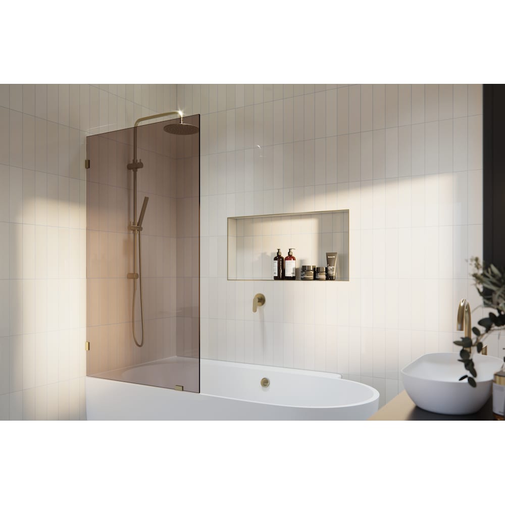 Porte de baignoire à panneau fixe simple Ursa de 34 po de largeur x 58,25 po de hauteur en bronze brossé avec verre teinté