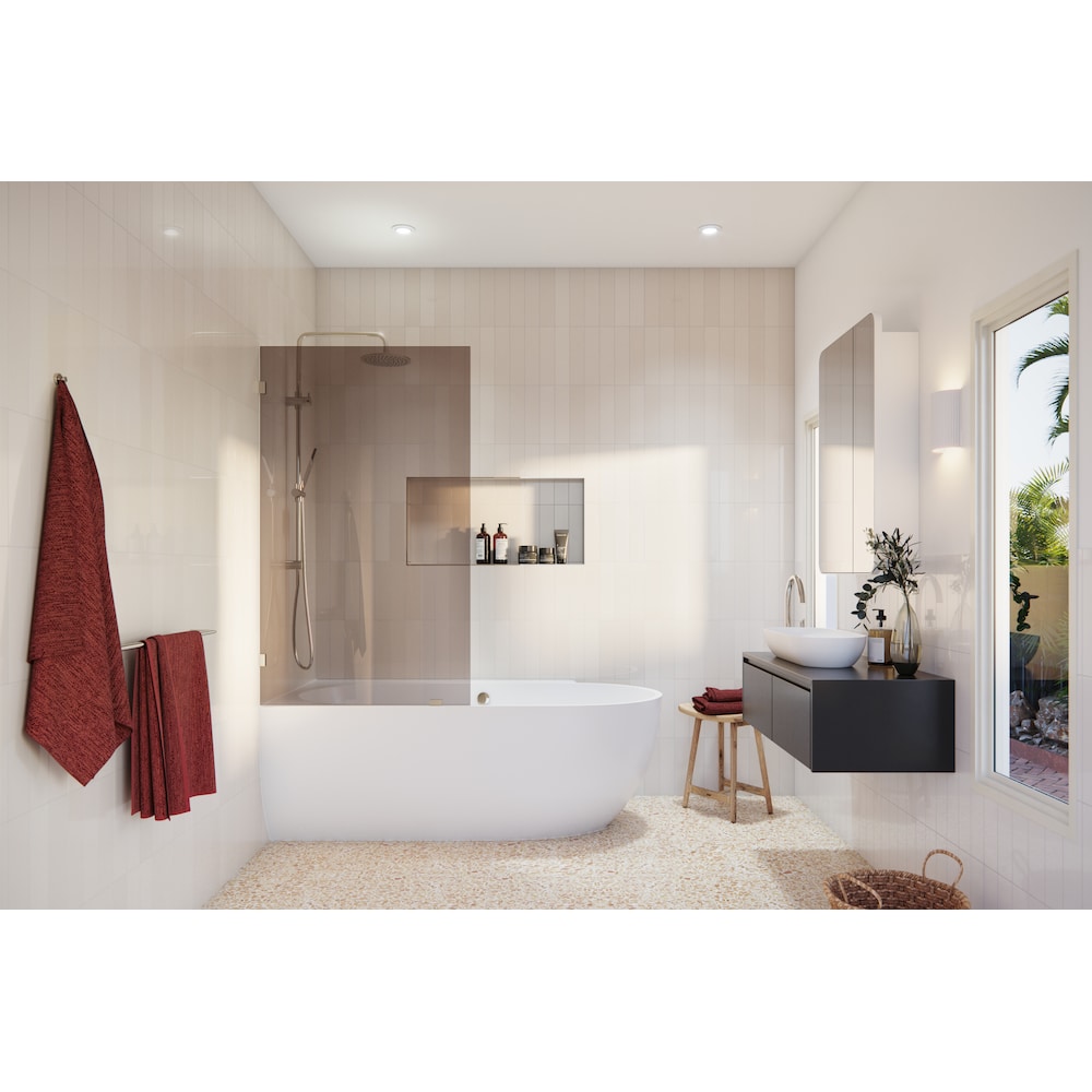 Porte de baignoire à panneau fixe simple Ursa de 34 po de largeur x 58,25 po de hauteur en nickel poli avec verre teinté