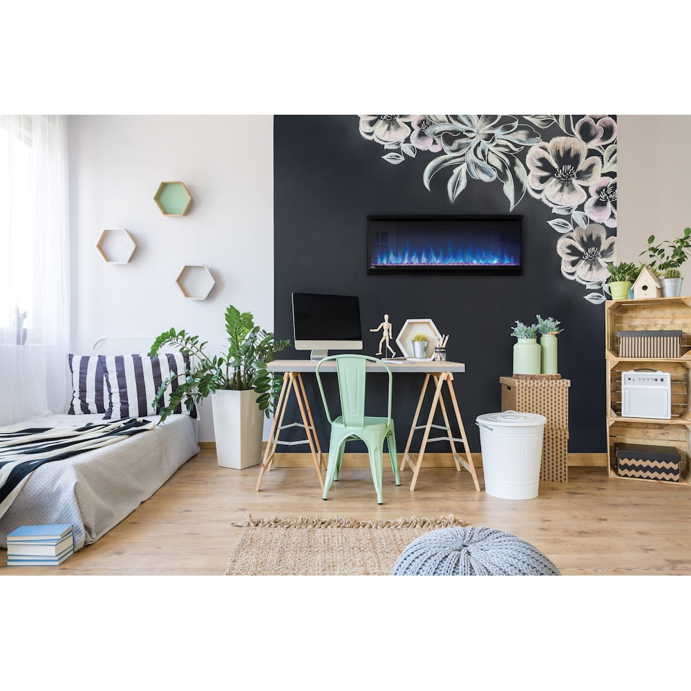 Foyer électrique Alluravision Slimline de 42 pouces de large, monté en surface ou encastré au mur