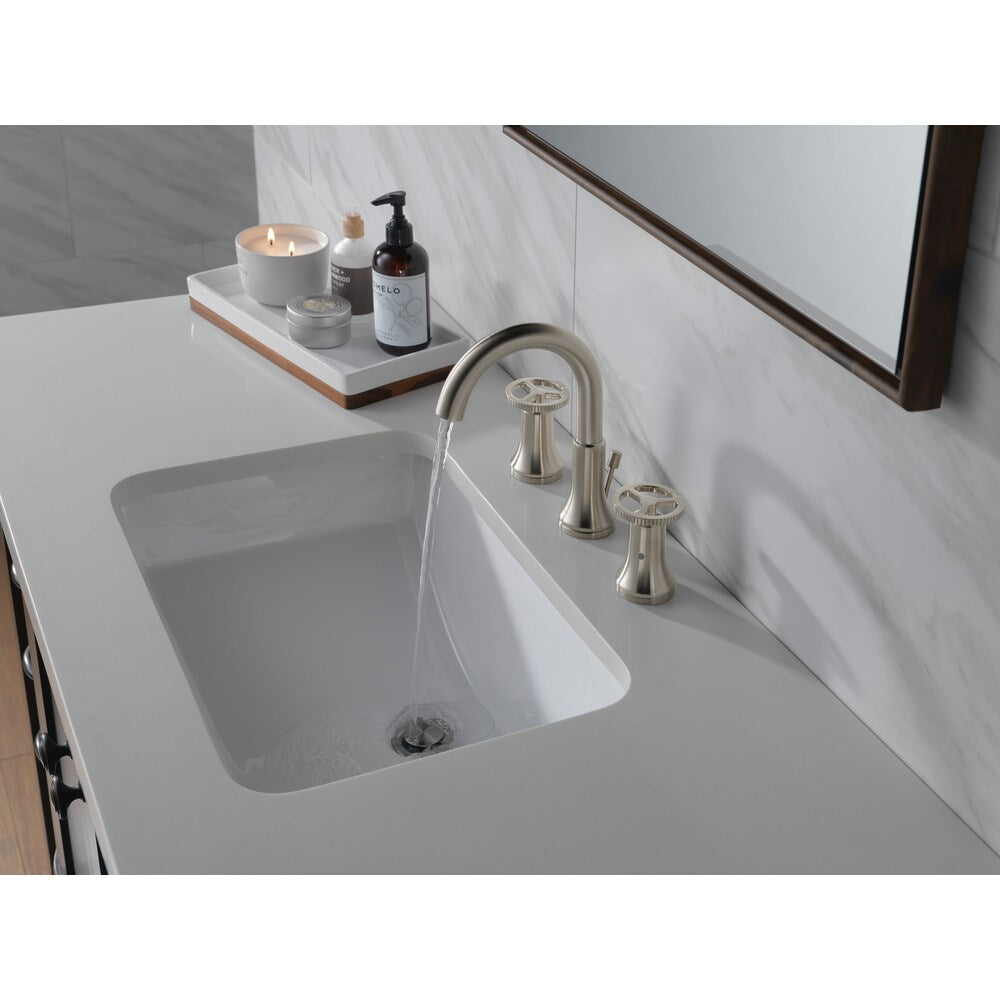 Robinet de lavabo de salle de bain WaterSense à 2 poignées et à large entraxe de 8 pouces de Trinsic en acier inoxydable