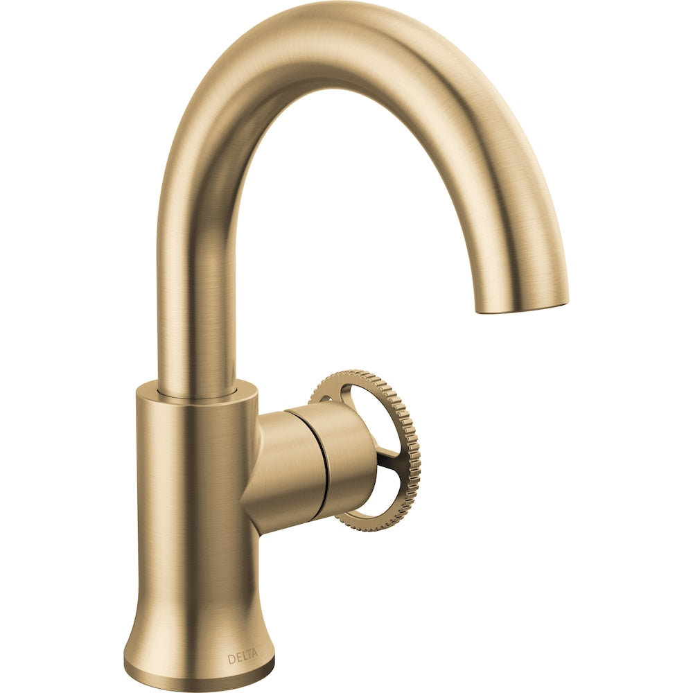 Robinet de salle de bain monotrou WaterSense à poignée unique Trinsic avec assemblage escamotable en métal Champagne Bronze