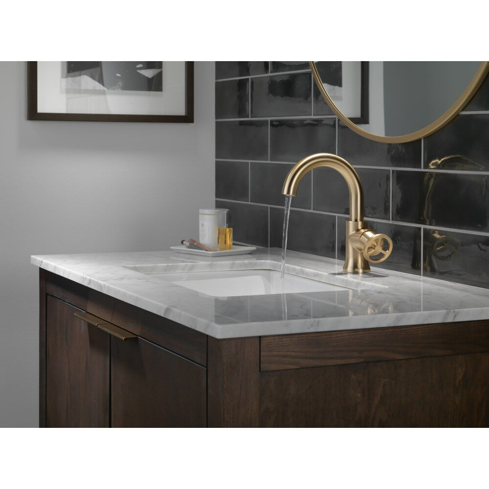 Robinet de salle de bain monotrou WaterSense à poignée unique Trinsic avec assemblage escamotable en métal Champagne Bronze