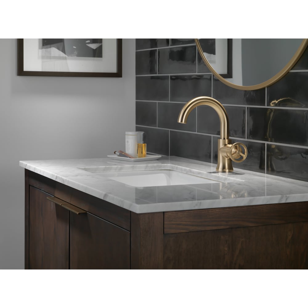Robinet de salle de bain monotrou WaterSense à poignée unique Trinsic avec assemblage escamotable en métal Champagne Bronze