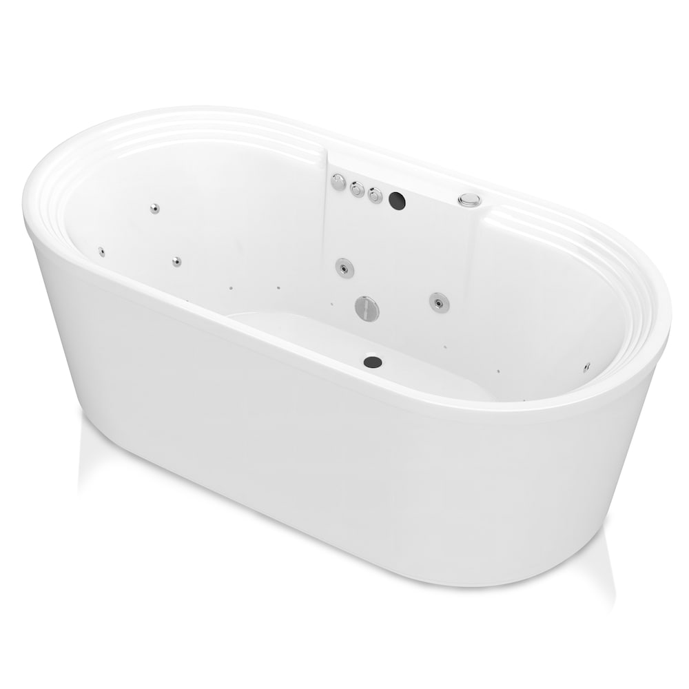 Baignoire à remous et à air autoportante en acrylique Sofi de 67,37 pouces avec drain central en blanc