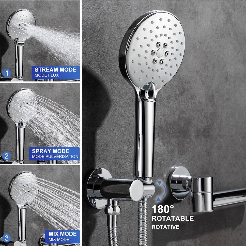 Robinet de baignoire romaine à poignée unique avec bec pivotant et valve brute en chrome