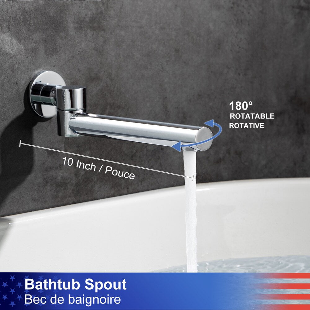 Robinet de baignoire romaine à poignée unique avec bec pivotant et valve brute en chrome