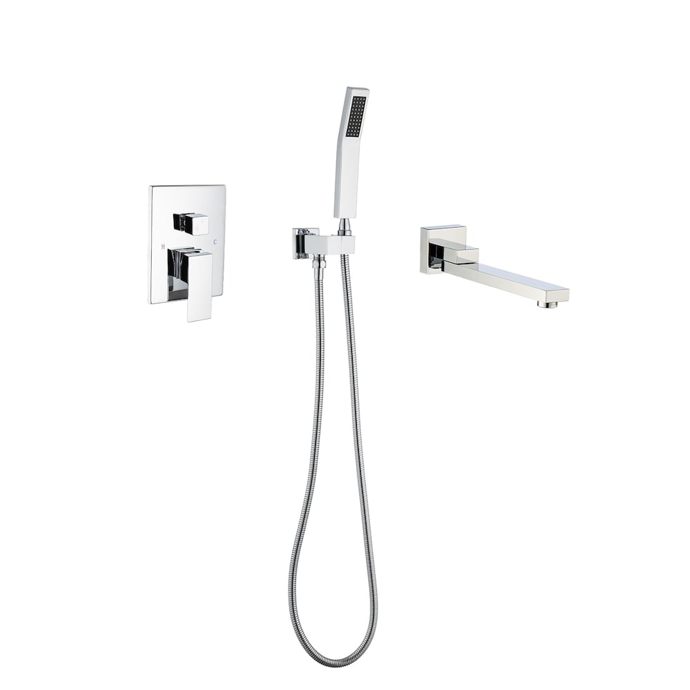 Robinet de baignoire romaine à poignée unique en chrome avec bec pivotant et valve brute
