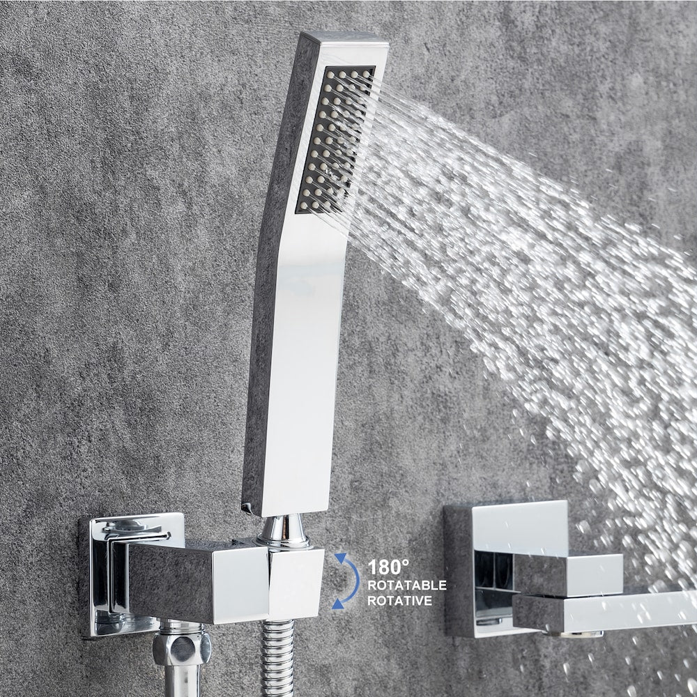 Robinet de baignoire romaine à poignée unique en chrome avec bec pivotant et valve brute