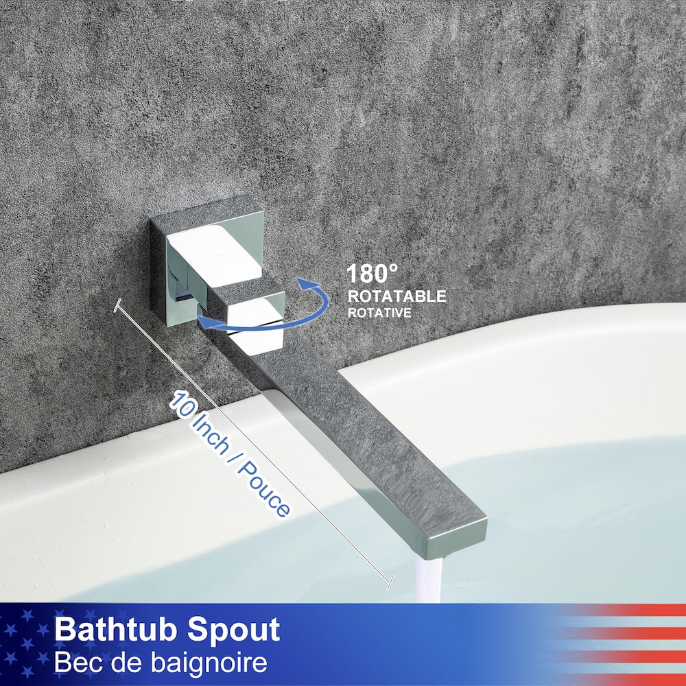 Robinet de baignoire romaine à poignée unique en chrome avec bec pivotant et valve brute