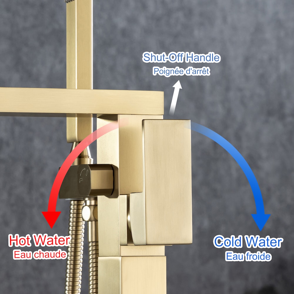 8010LSJ 1 Handle Floor Mounted Clawfoot Tub Faucet with Diverter and Hand Shower in Brushed Gold