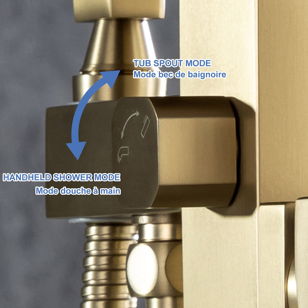 8010LSJ 1 Handle Floor Mounted Clawfoot Tub Faucet with Diverter and Hand Shower in Brushed Gold