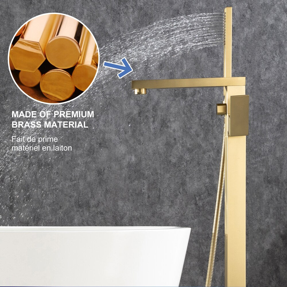 8010LSJ 1 Handle Floor Mounted Clawfoot Tub Faucet with Diverter and Hand Shower in Brushed Gold
