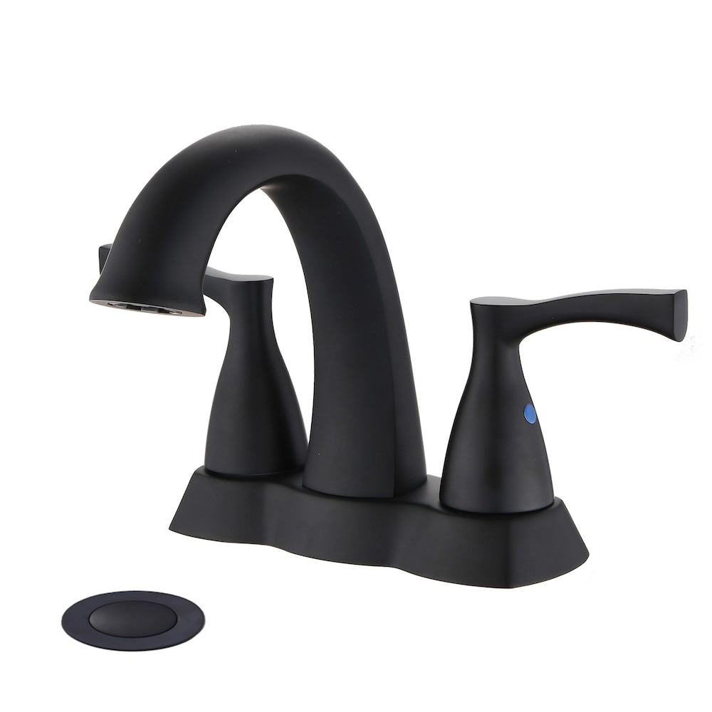 4 in. Centerset Double Handle Bathroom Faucet with Pop-up Drain in Matte Black