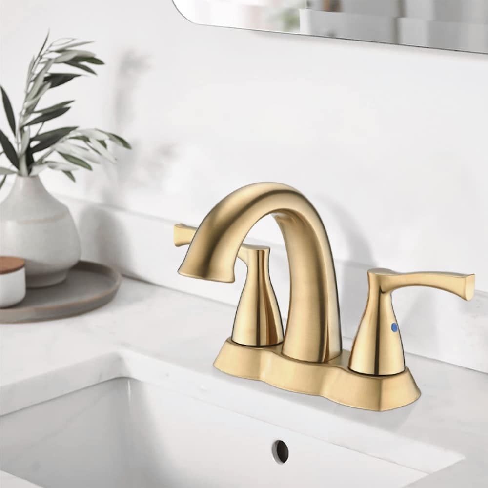 4 in. Centerset Double Handle Bathroom Faucet with Pop-up Drain in Brushed Gold
