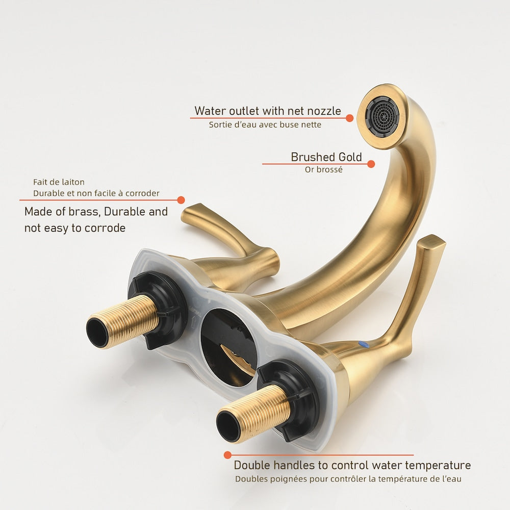 4 in. Centerset Double Handle Bathroom Faucet with Pop-up Drain in Brushed Gold