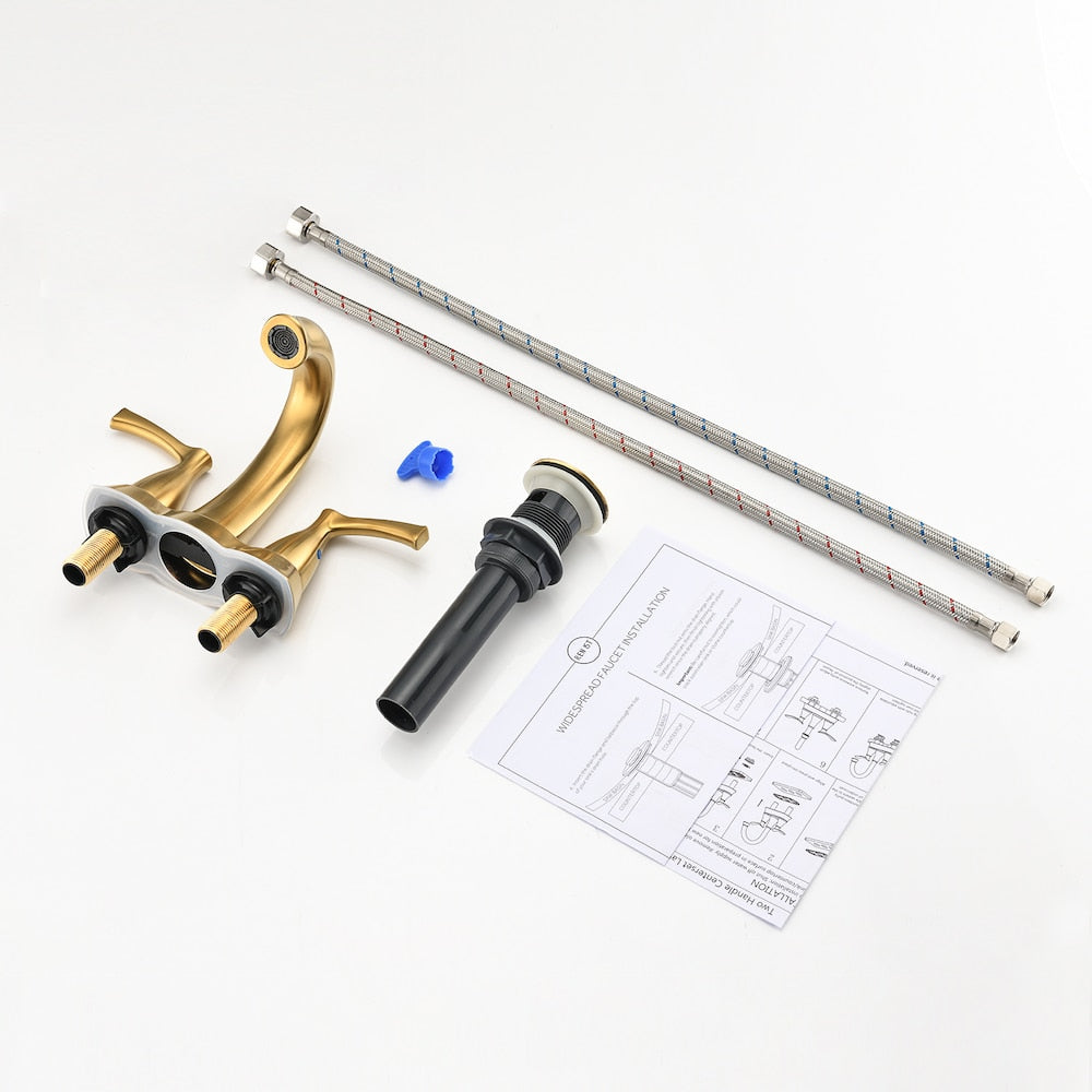 4 in. Centerset Double Handle Bathroom Faucet with Pop-up Drain in Brushed Gold