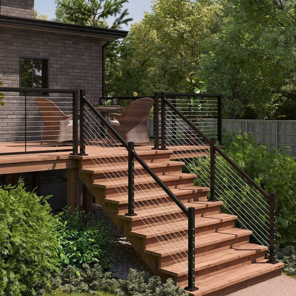 Ensemble de garde-corps d'escalier en câble d'aluminium de 4,7 pieds en noir mat