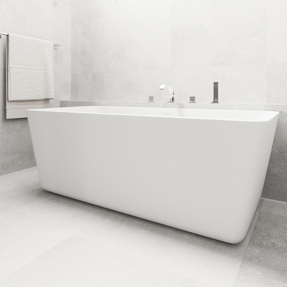 TUSCANY 59 inch x 28 inch Freestanding Rectangular Acrylic Bathtub with Centre Drain in White Finish