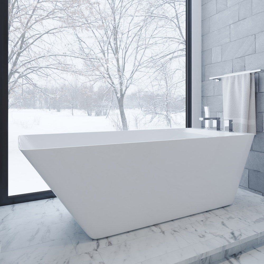 FORLI 67 inch x 29 inch Freestanding Rectangular Acrylic Tub with Off-Set Drain in White Finish
