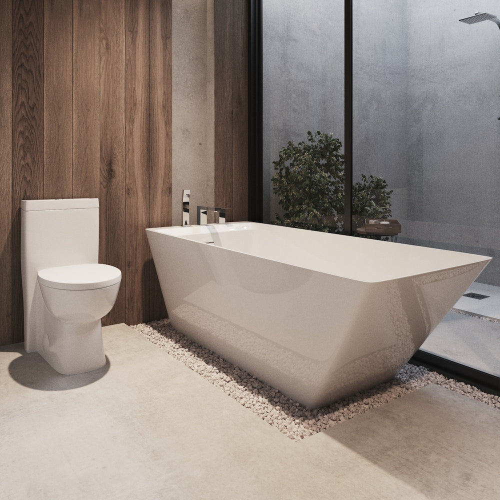 FORLI 67 inch x 29 inch Freestanding Rectangular Acrylic Tub with Off-Set Drain in White Finish