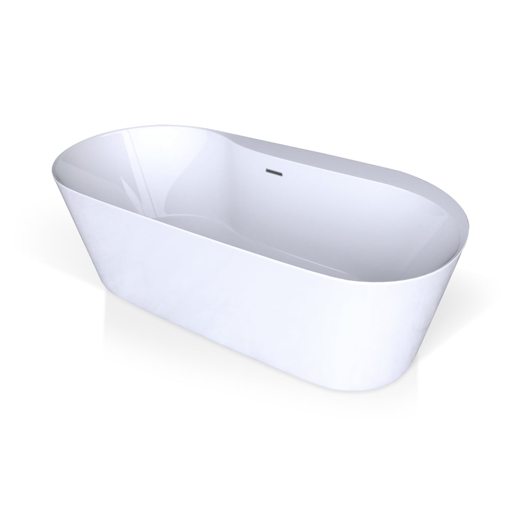 ENNA 70 inch x 33 inch Freestanding Oval Acrylic Bathtub with Centre Drain in White Finish