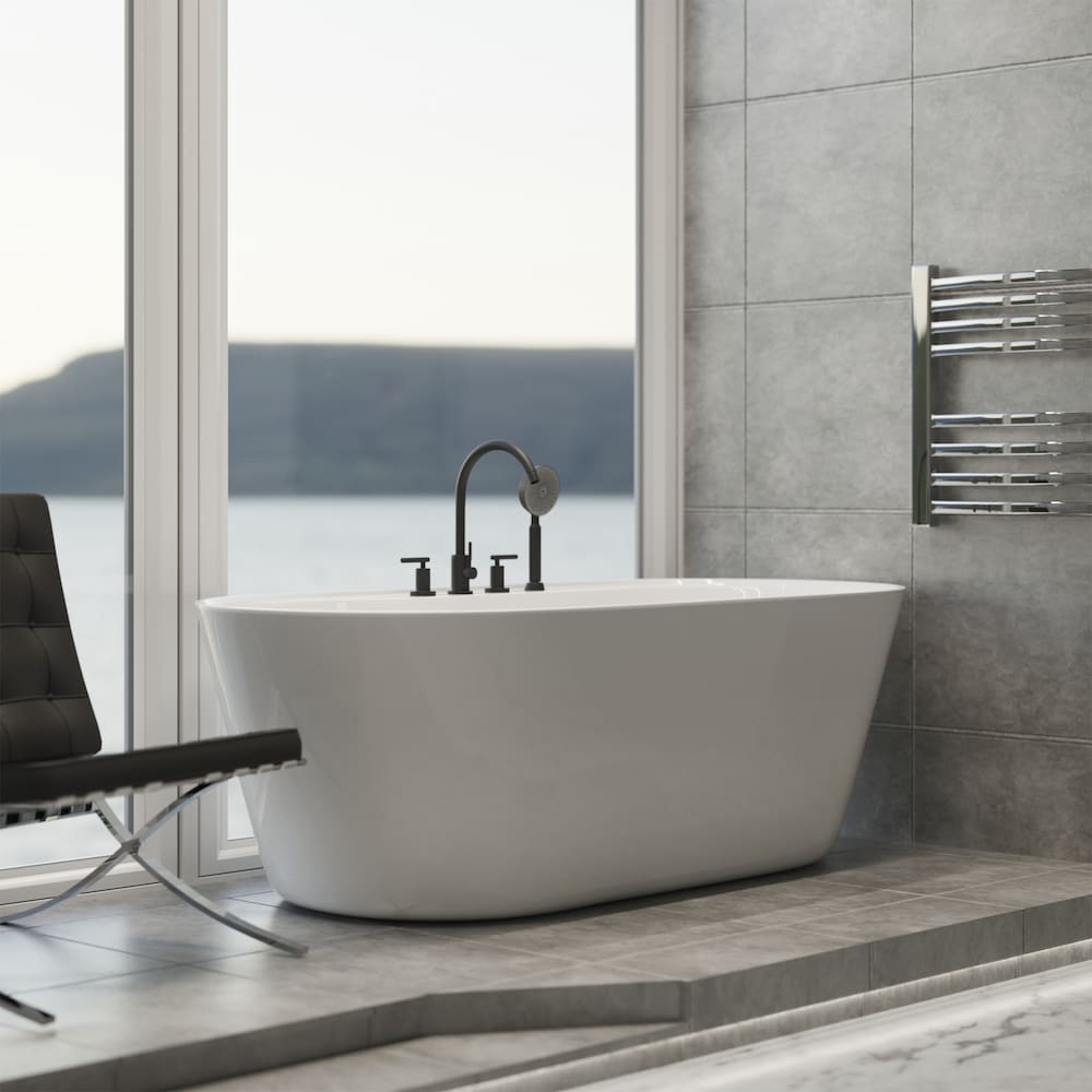 ENNA 70 inch x 33 inch Freestanding Oval Acrylic Bathtub with Centre Drain in White Finish