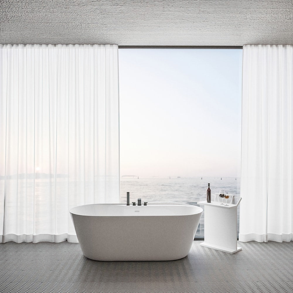 ENNA 70 inch x 33 inch Freestanding Oval Acrylic Bathtub with Centre Drain in White Finish