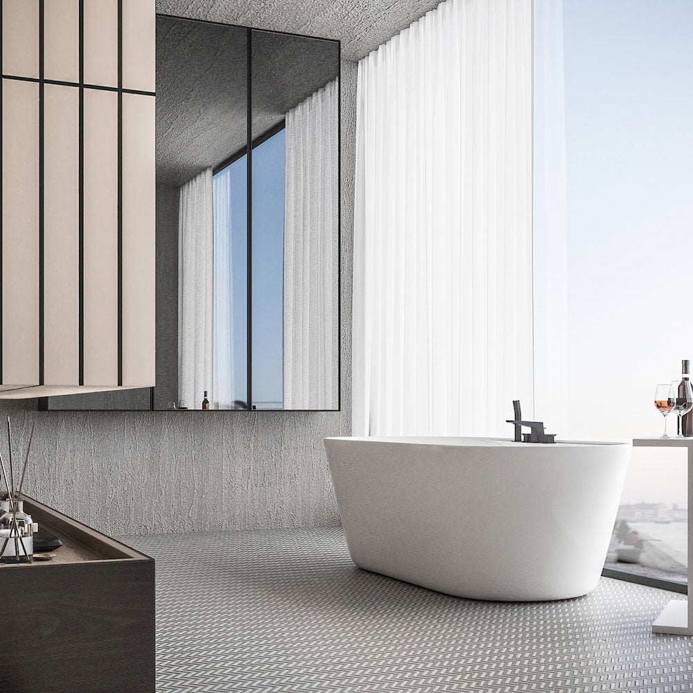 ENNA 70 inch x 33 inch Freestanding Oval Acrylic Bathtub with Centre Drain in White Finish