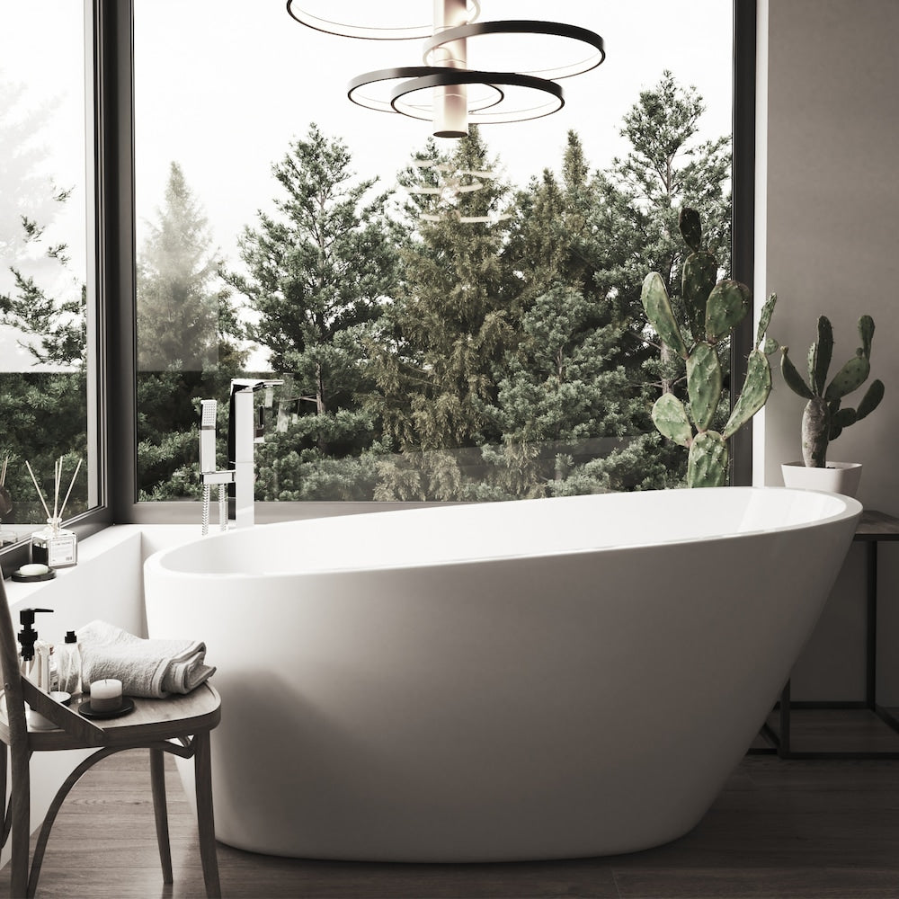 Baignoire autoportante ovale en acrylique SIENA de 59 po x 29 po avec drain décalé en finition blanche