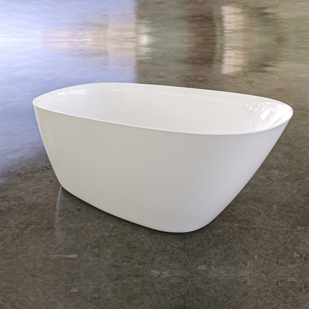 Baignoire autoportante ovale en acrylique TERNIWHT de 68 po x 31 po avec drain décalé en finition blanche
