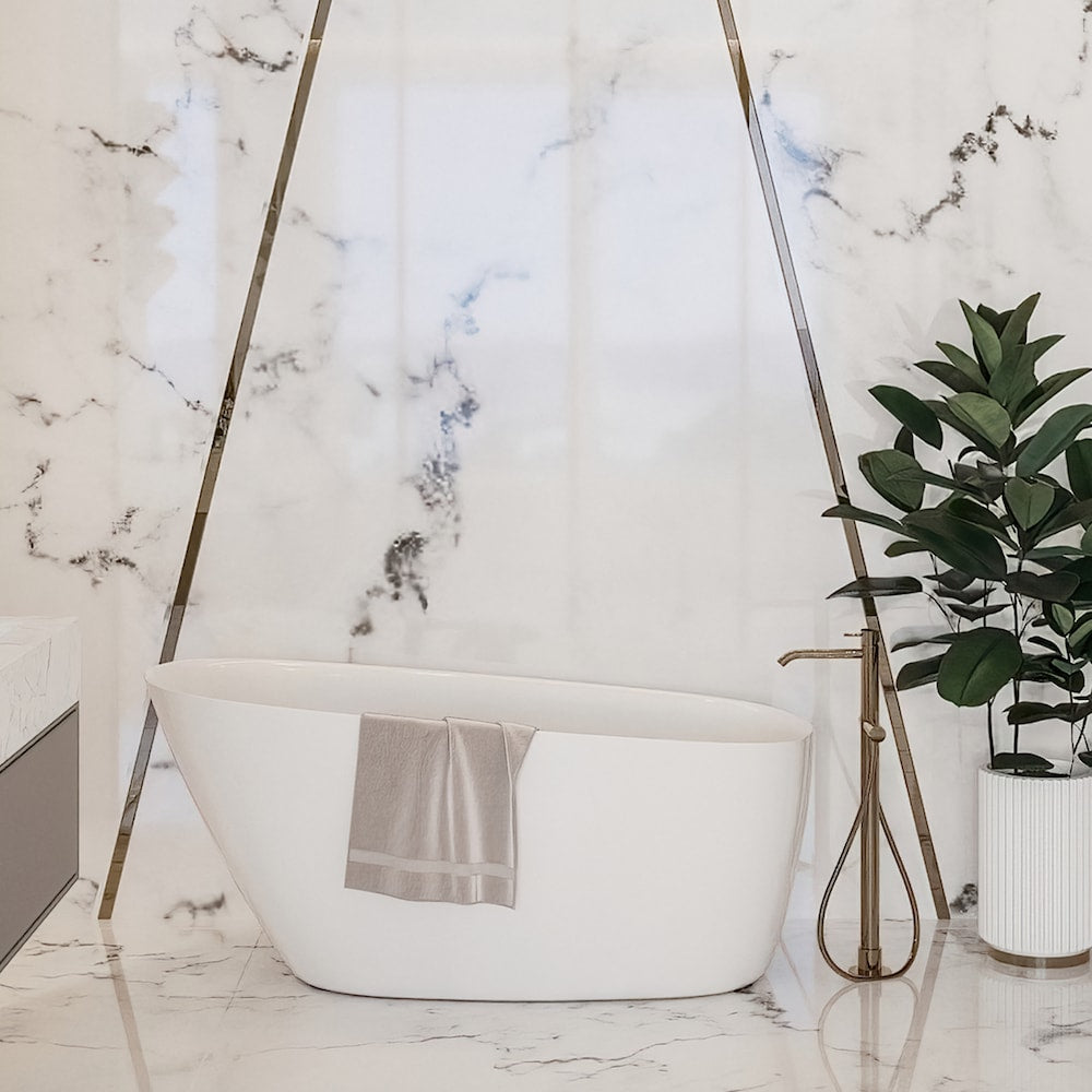 Baignoire autoportante ovale en acrylique TERNIWHT de 68 po x 31 po avec drain décalé en finition blanche