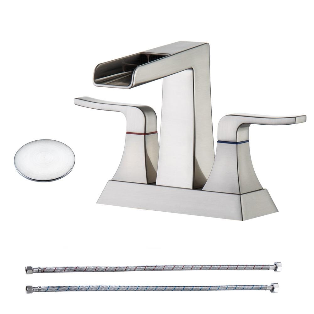 A2 Centerset Faucet 4-inch 2-Handle Bathroom Faucet with Drain Assembly in Brushed Nickel