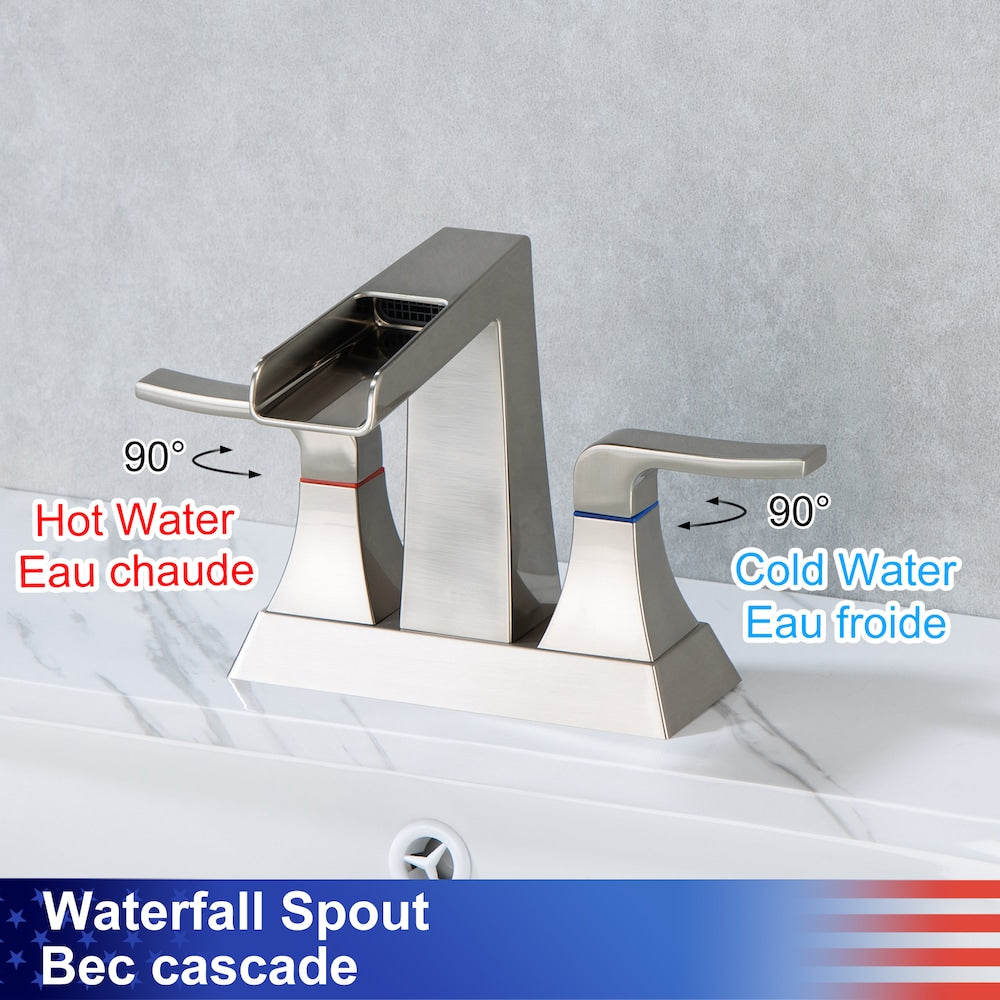 A2 Centerset Faucet 4-inch 2-Handle Bathroom Faucet with Drain Assembly in Brushed Nickel