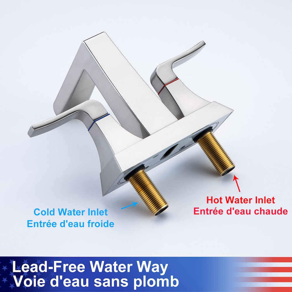 A2 Centerset Faucet 4-inch 2-Handle Bathroom Faucet with Drain Assembly in Brushed Nickel