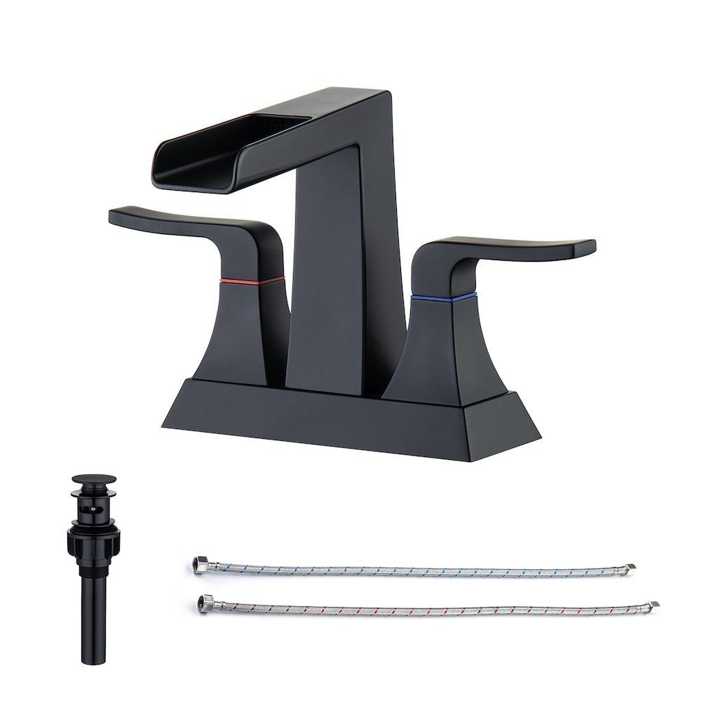 Robinet de salle de bain à 2 poignées de 4 pouces avec ensemble de vidange en noir mat A2 Centerset Faucet