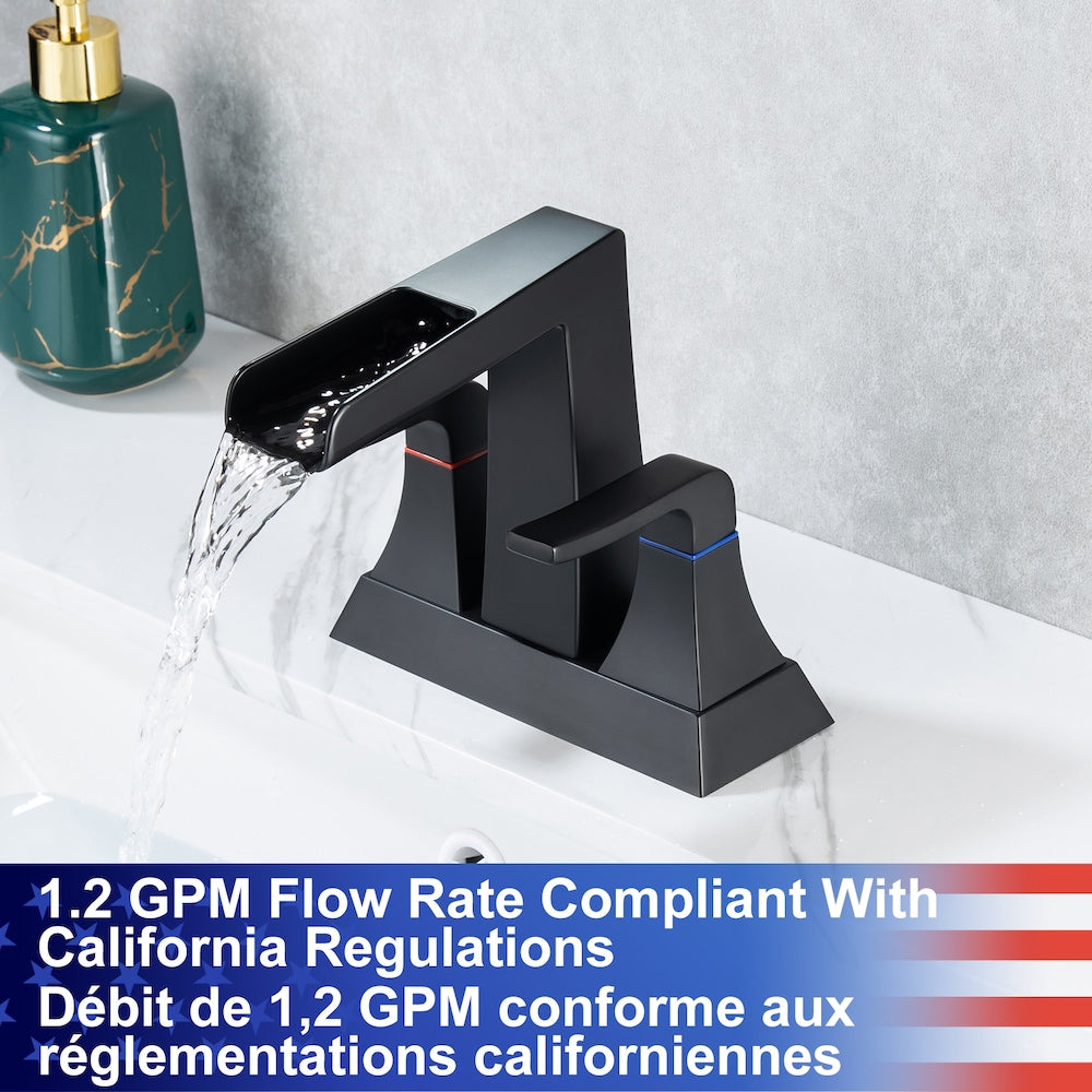 Robinet de salle de bain à 2 poignées de 4 pouces avec ensemble de vidange en noir mat A2 Centerset Faucet