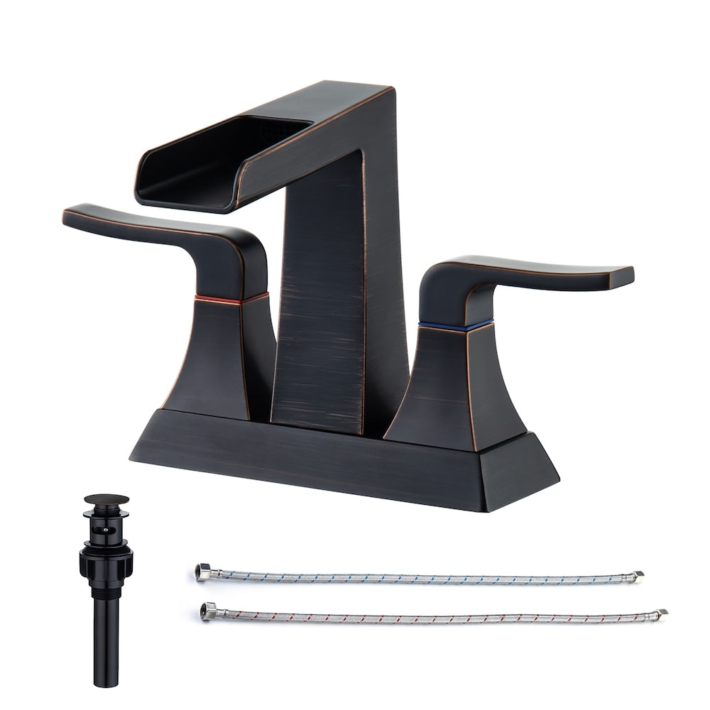 Robinet de salle de bain à 2 poignées de 4 pouces avec ensemble de vidange en bronze huilé A2 Centerset Faucet