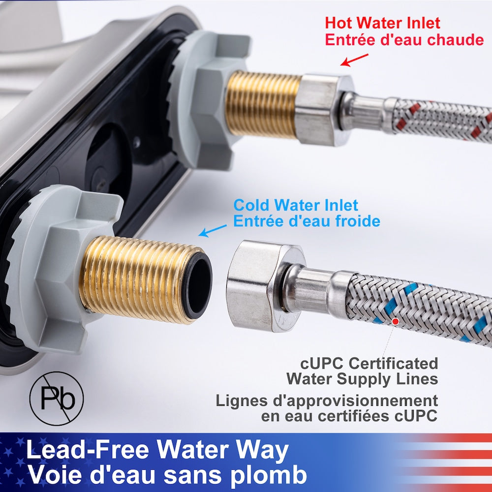 A5 Centerset Faucet 4-inch 2-Handle Bathroom Faucet with Drain Assembly in Brushed Nickel