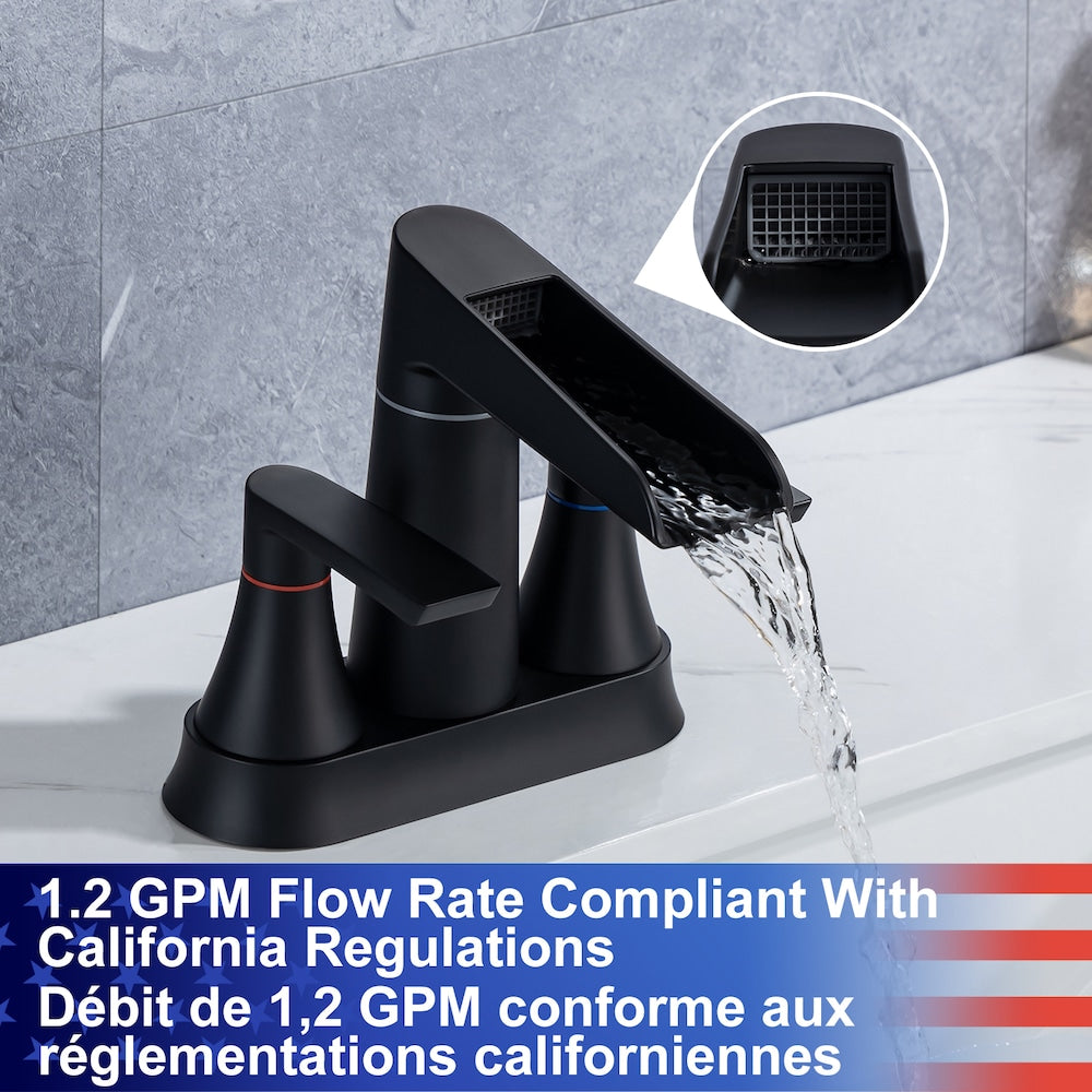 A5 Centerset Faucet 4-inch 2-Handle Bathroom Faucet with Drain Assembly in Matte Black