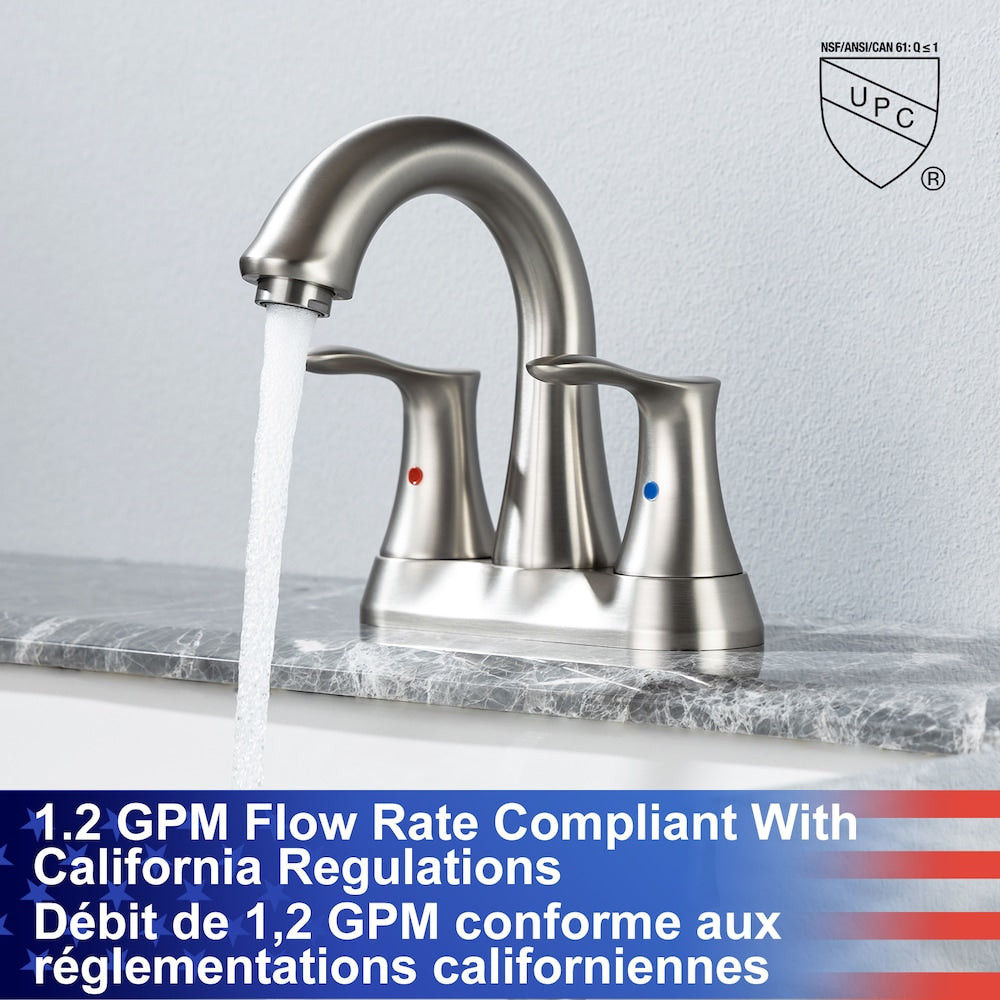 A7 Centerset Faucet 4-inch 2-Handle Bathroom Faucet with Drain Assembly in Brushed Nickel