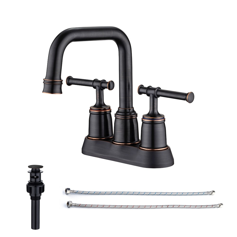 A8 Centerset Faucet 4-inch 2-Handle Bathroom Faucet with Drain Assembly in Oil Rubbed Bronze