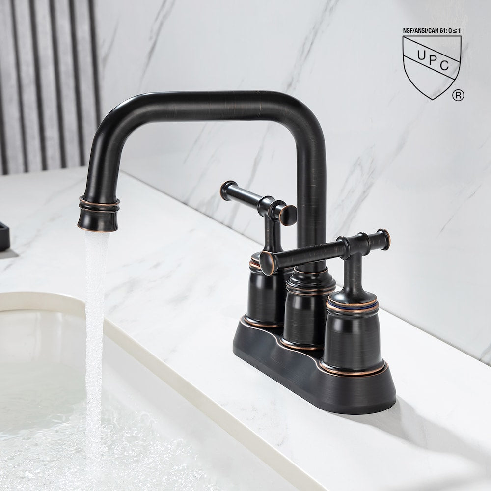 A8 Centerset Faucet 4-inch 2-Handle Bathroom Faucet with Drain Assembly in Oil Rubbed Bronze